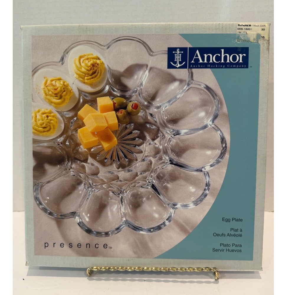 VTG Anchor Hocking Clear Glass Deviled Egg Plater 10" Round 12 Slots NIB - Picture 2 of 5